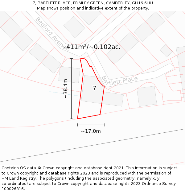 7, BARTLETT PLACE, FRIMLEY GREEN, CAMBERLEY, GU16 6HU: Plot and title map