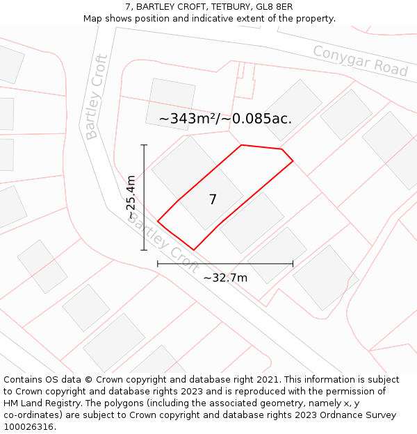 7, BARTLEY CROFT, TETBURY, GL8 8ER: Plot and title map