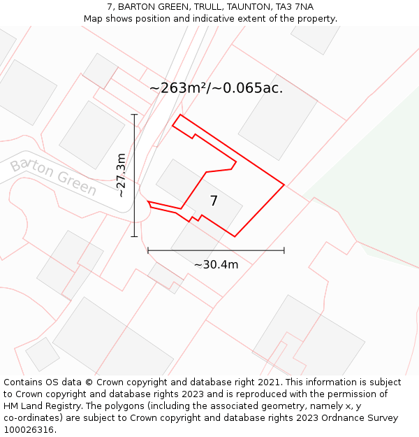 7, BARTON GREEN, TRULL, TAUNTON, TA3 7NA: Plot and title map