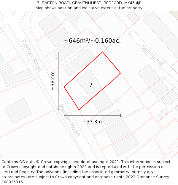 7, BARTON ROAD, GRAVENHURST, BEDFORD, MK45 4JP: Plot and title map