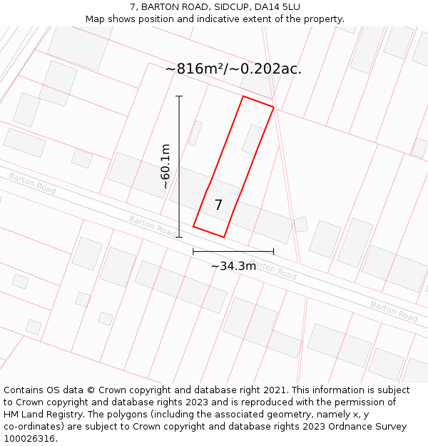 7, BARTON ROAD, SIDCUP, DA14 5LU: Plot and title map