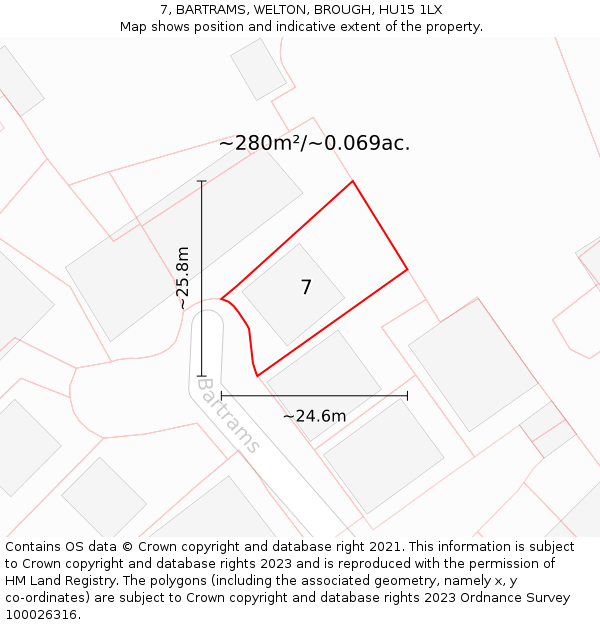 7, BARTRAMS, WELTON, BROUGH, HU15 1LX: Plot and title map