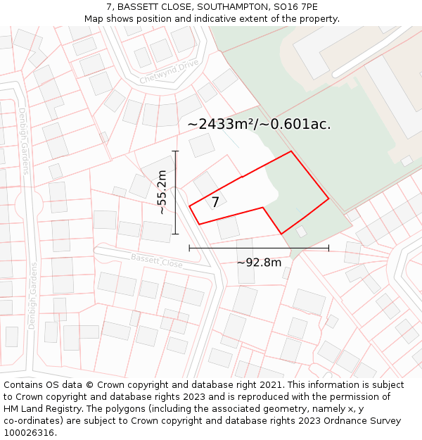 7, BASSETT CLOSE, SOUTHAMPTON, SO16 7PE: Plot and title map