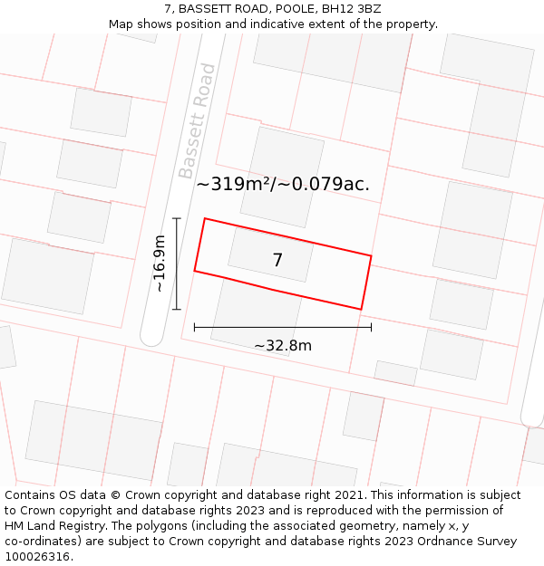 7, BASSETT ROAD, POOLE, BH12 3BZ: Plot and title map