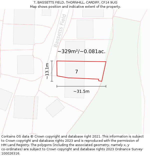 7, BASSETTS FIELD, THORNHILL, CARDIFF, CF14 9UG: Plot and title map