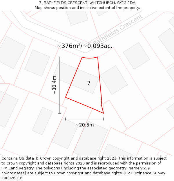 7, BATHFIELDS CRESCENT, WHITCHURCH, SY13 1DA: Plot and title map