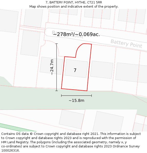 7, BATTERY POINT, HYTHE, CT21 5RR: Plot and title map