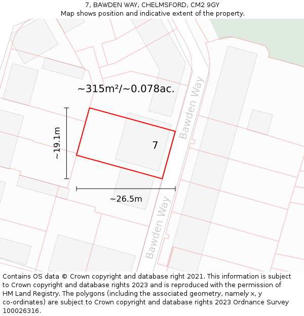 7, BAWDEN WAY, CHELMSFORD, CM2 9GY: Plot and title map