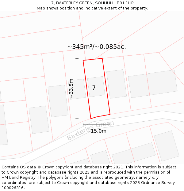 7, BAXTERLEY GREEN, SOLIHULL, B91 1HP: Plot and title map