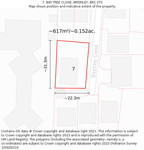 7, BAY TREE CLOSE, BROMLEY, BR1 2TS: Plot and title map
