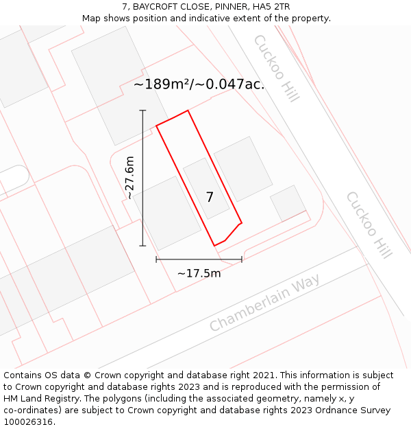7, BAYCROFT CLOSE, PINNER, HA5 2TR: Plot and title map