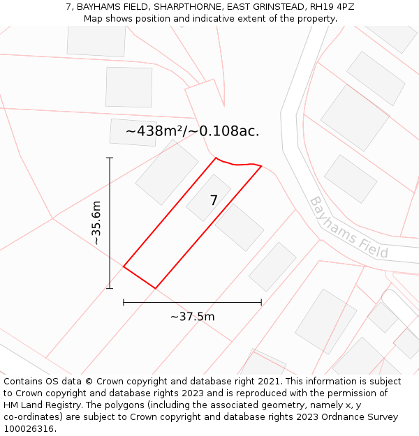 7, BAYHAMS FIELD, SHARPTHORNE, EAST GRINSTEAD, RH19 4PZ: Plot and title map