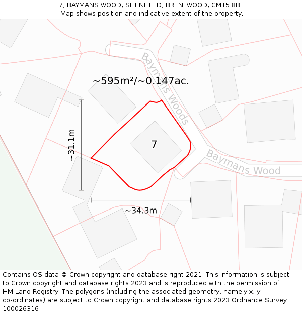 7, BAYMANS WOOD, SHENFIELD, BRENTWOOD, CM15 8BT: Plot and title map