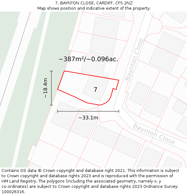 7, BAYNTON CLOSE, CARDIFF, CF5 2NZ: Plot and title map