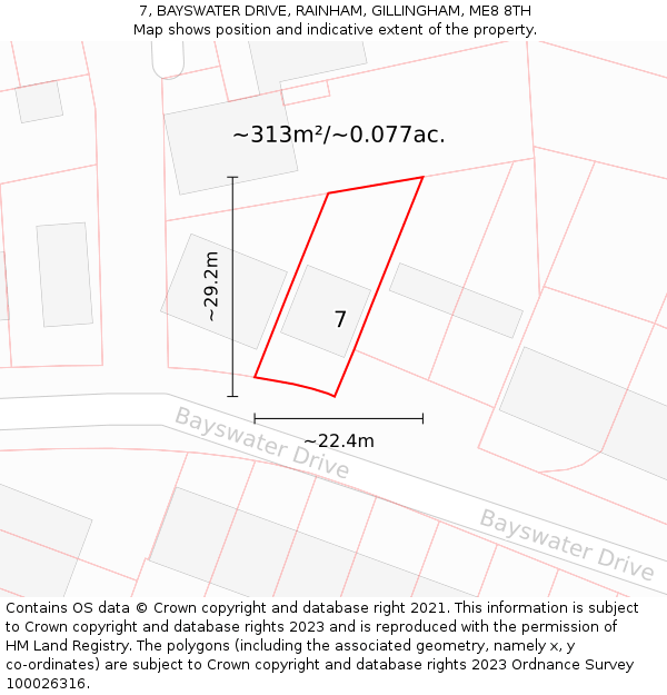 7, BAYSWATER DRIVE, RAINHAM, GILLINGHAM, ME8 8TH: Plot and title map
