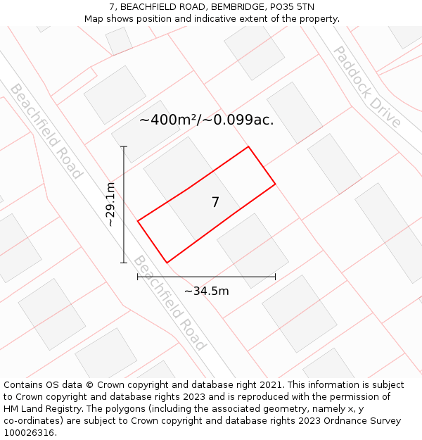 7, BEACHFIELD ROAD, BEMBRIDGE, PO35 5TN: Plot and title map