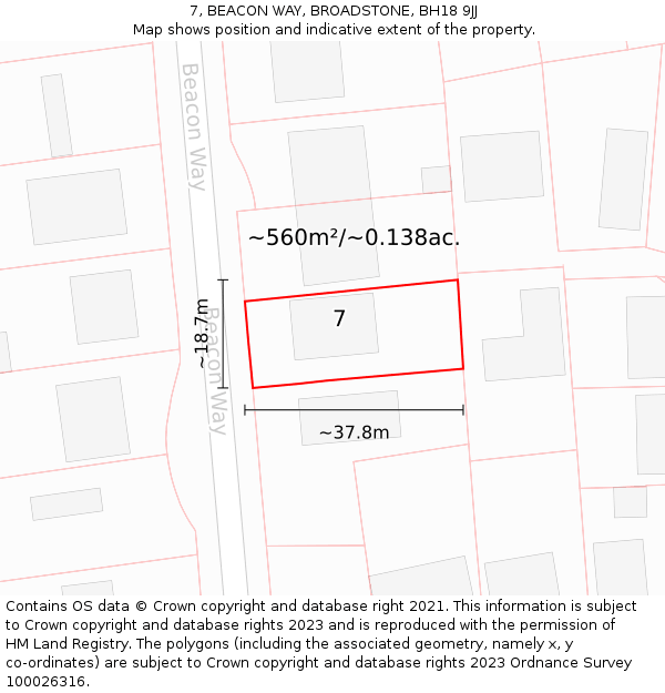 7, BEACON WAY, BROADSTONE, BH18 9JJ: Plot and title map