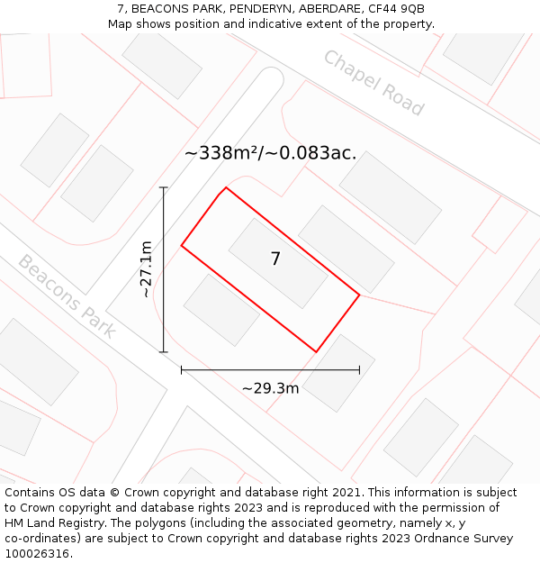 7, BEACONS PARK, PENDERYN, ABERDARE, CF44 9QB: Plot and title map