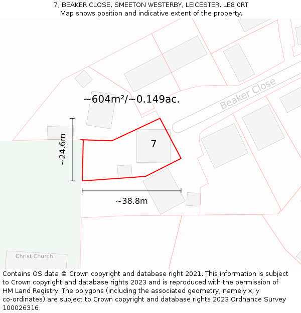 7, BEAKER CLOSE, SMEETON WESTERBY, LEICESTER, LE8 0RT: Plot and title map