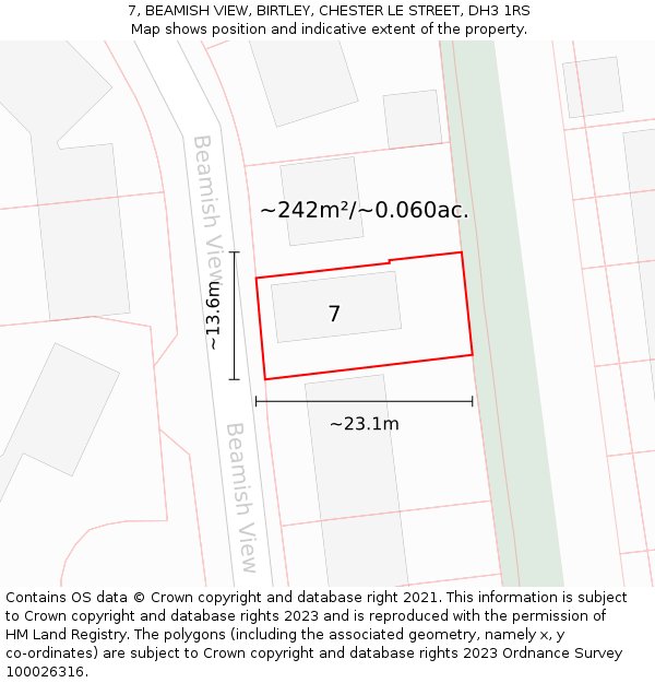 7, BEAMISH VIEW, BIRTLEY, CHESTER LE STREET, DH3 1RS: Plot and title map