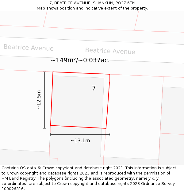 7, BEATRICE AVENUE, SHANKLIN, PO37 6EN: Plot and title map