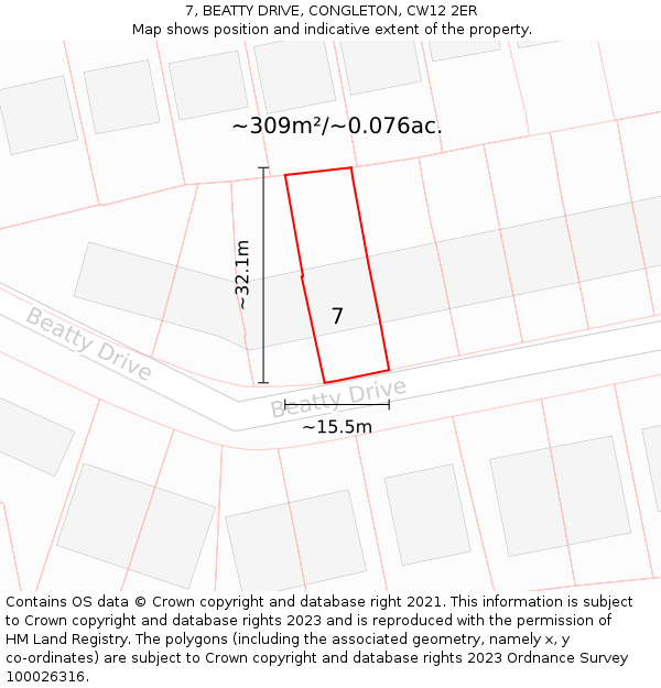 7, BEATTY DRIVE, CONGLETON, CW12 2ER: Plot and title map