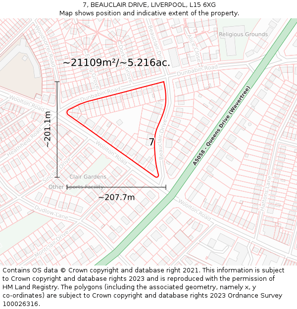 7, BEAUCLAIR DRIVE, LIVERPOOL, L15 6XG: Plot and title map
