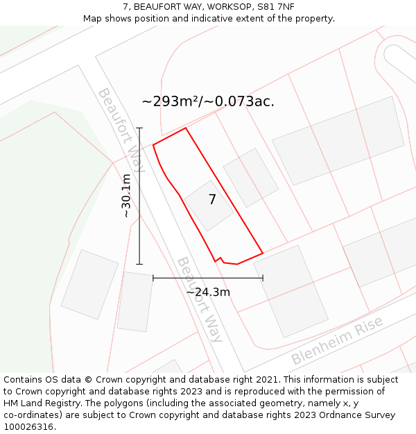 7, BEAUFORT WAY, WORKSOP, S81 7NF: Plot and title map