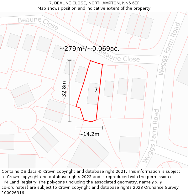 7, BEAUNE CLOSE, NORTHAMPTON, NN5 6EF: Plot and title map