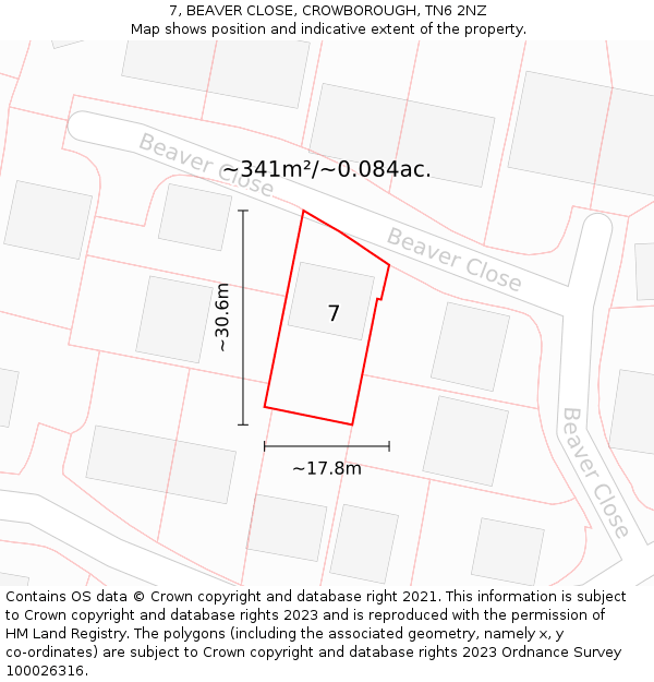 7, BEAVER CLOSE, CROWBOROUGH, TN6 2NZ: Plot and title map