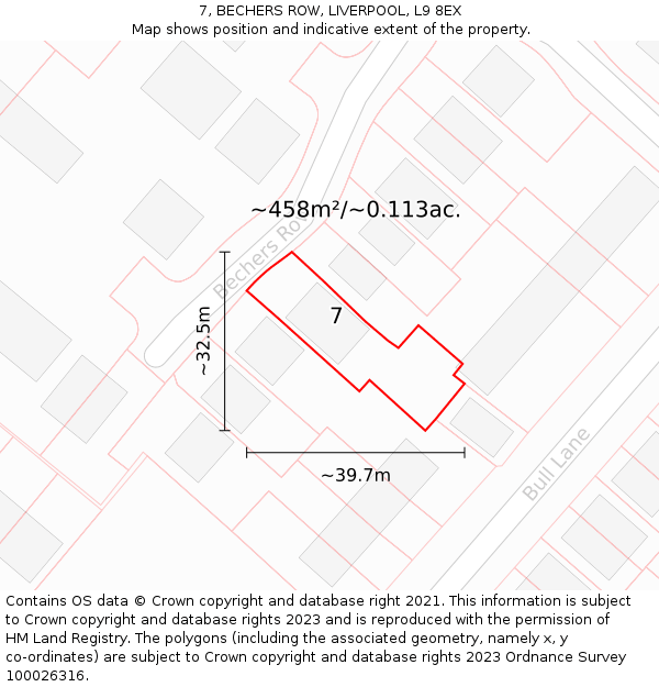 7, BECHERS ROW, LIVERPOOL, L9 8EX: Plot and title map