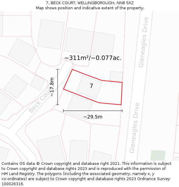 7, BECK COURT, WELLINGBOROUGH, NN8 5XZ: Plot and title map