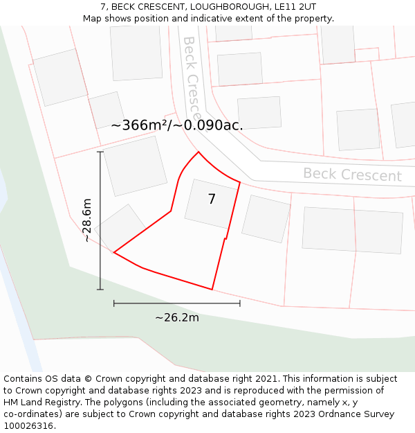 7, BECK CRESCENT, LOUGHBOROUGH, LE11 2UT: Plot and title map