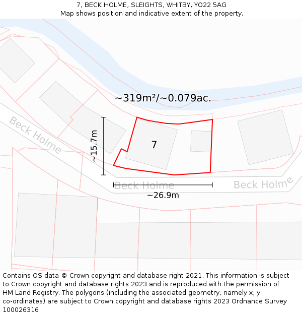 7, BECK HOLME, SLEIGHTS, WHITBY, YO22 5AG: Plot and title map