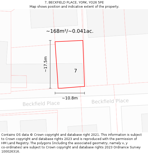 7, BECKFIELD PLACE, YORK, YO26 5PE: Plot and title map