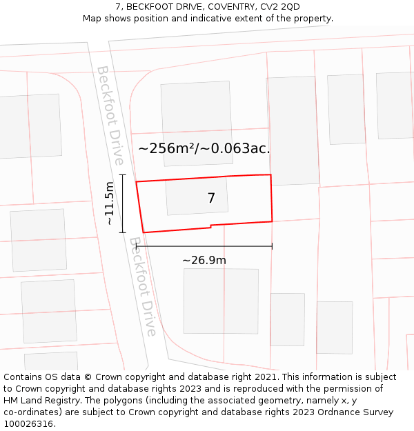 7, BECKFOOT DRIVE, COVENTRY, CV2 2QD: Plot and title map