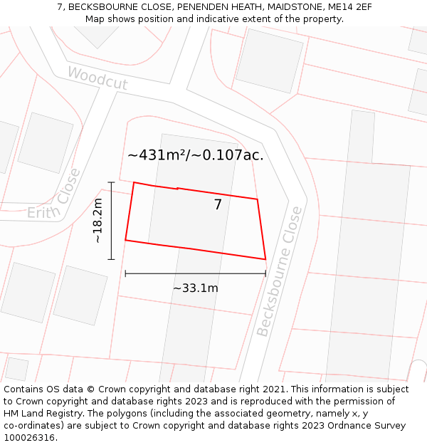 7, BECKSBOURNE CLOSE, PENENDEN HEATH, MAIDSTONE, ME14 2EF: Plot and title map