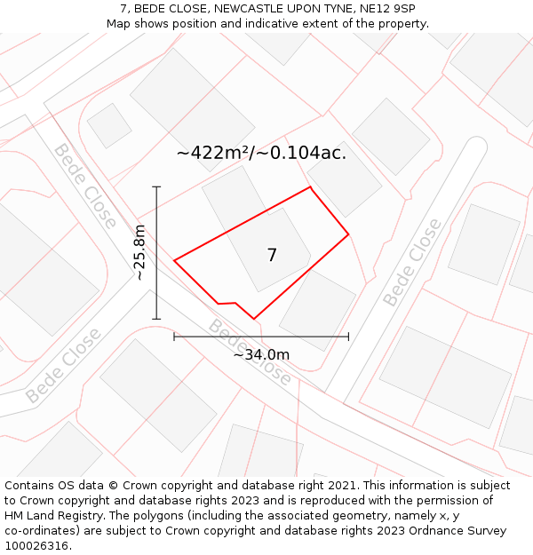 7, BEDE CLOSE, NEWCASTLE UPON TYNE, NE12 9SP: Plot and title map