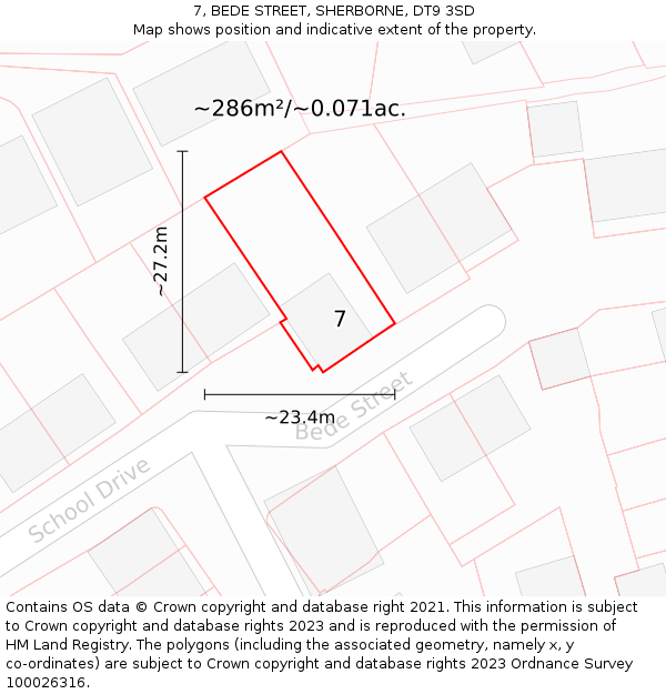 7, BEDE STREET, SHERBORNE, DT9 3SD: Plot and title map