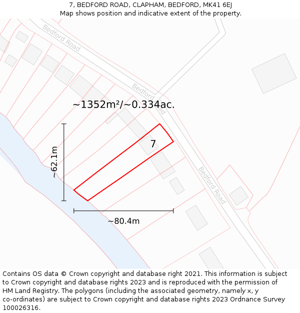 7, BEDFORD ROAD, CLAPHAM, BEDFORD, MK41 6EJ: Plot and title map