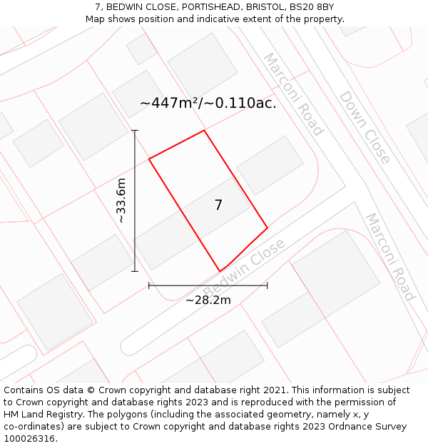 7, BEDWIN CLOSE, PORTISHEAD, BRISTOL, BS20 8BY: Plot and title map