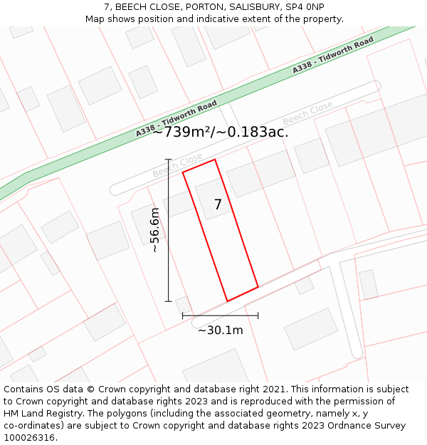 7, BEECH CLOSE, PORTON, SALISBURY, SP4 0NP: Plot and title map