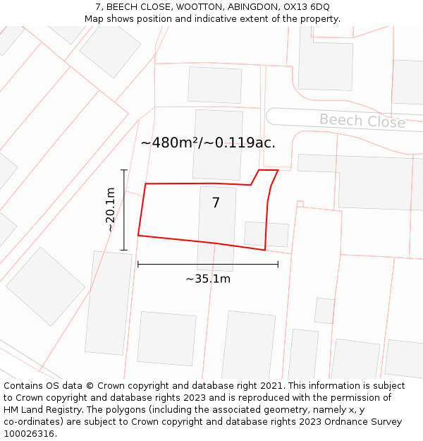 7, BEECH CLOSE, WOOTTON, ABINGDON, OX13 6DQ: Plot and title map