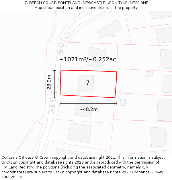 7, BEECH COURT, PONTELAND, NEWCASTLE UPON TYNE, NE20 9NE: Plot and title map