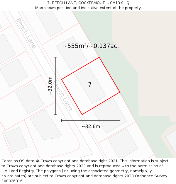 7, BEECH LANE, COCKERMOUTH, CA13 9HQ: Plot and title map