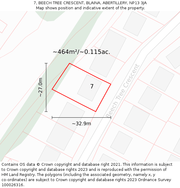 7, BEECH TREE CRESCENT, BLAINA, ABERTILLERY, NP13 3JA: Plot and title map
