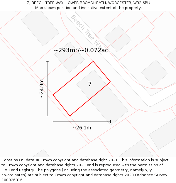 7, BEECH TREE WAY, LOWER BROADHEATH, WORCESTER, WR2 6RU: Plot and title map