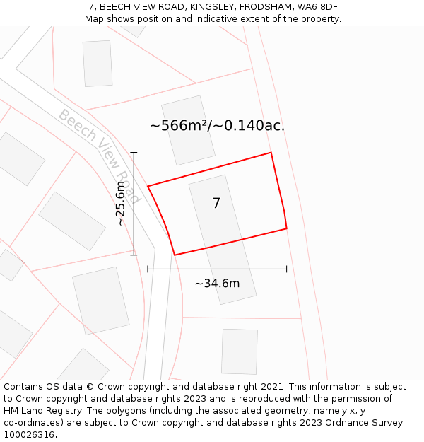 7, BEECH VIEW ROAD, KINGSLEY, FRODSHAM, WA6 8DF: Plot and title map