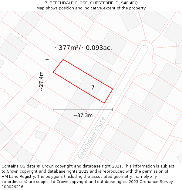 7, BEECHDALE CLOSE, CHESTERFIELD, S40 4EQ: Plot and title map