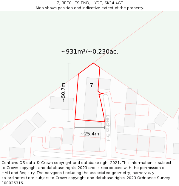 7, BEECHES END, HYDE, SK14 4GT: Plot and title map